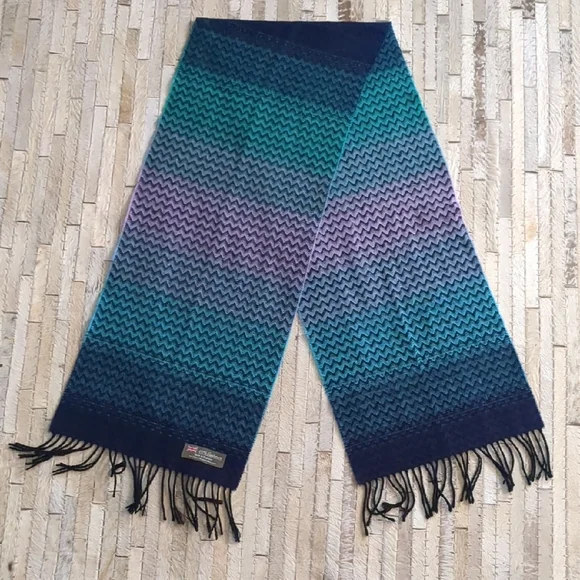 Women's 100% Cashmere Blue, Purple, Jade 62" x 12" Made In Scotland Scarf - Picture 1 of 5